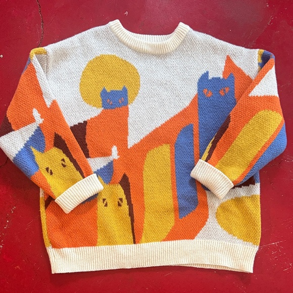 Aelfric Eden Cream and Multicolor Cat Knit Sweater - Picture 1 of 4